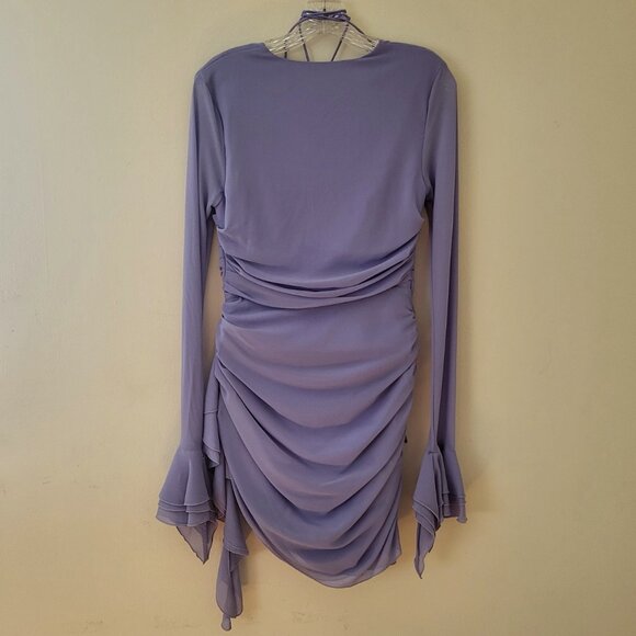 Oh Polly Periwinkle Ruffle Lace Up Plunge 'Cemile' Mini Dress SIZE 6/ SMALL NWT - Picture 8 of 8